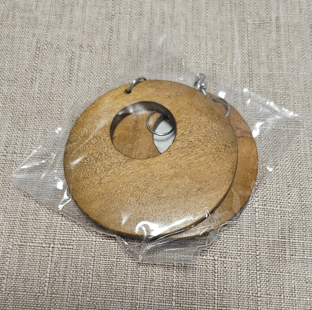 Wooden Earrings with Metal Hooks, Round Design